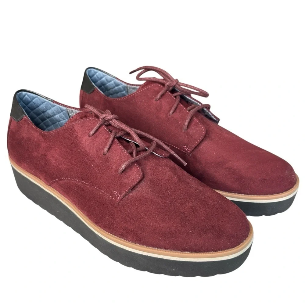 Dr. Scholl’s Lillian Lace-Up Oxford Comfort Shoes Size 8 Maroon Red Faux Suede
